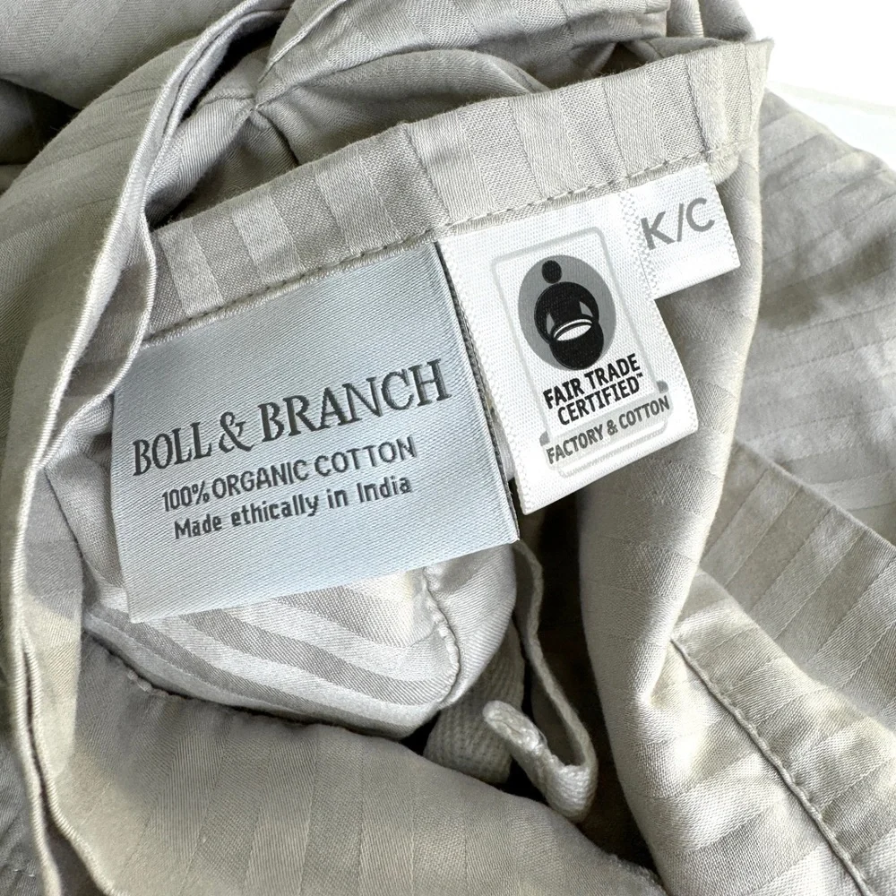 BOLL & BRANCH Signature Stripe Duvet Cover & Shams NEW Pewter Gray King Cal King